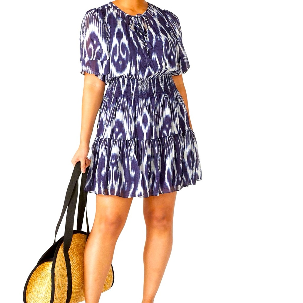 Rebecca Taylor Ikat print navy and white summer dress